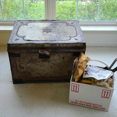 Lot 126: Antique Steamer Trunk with Antique Trunk Parts 