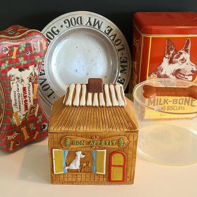 Lot 129: Vintage Puppy Chow Dog Treat Pottery Canister and More 