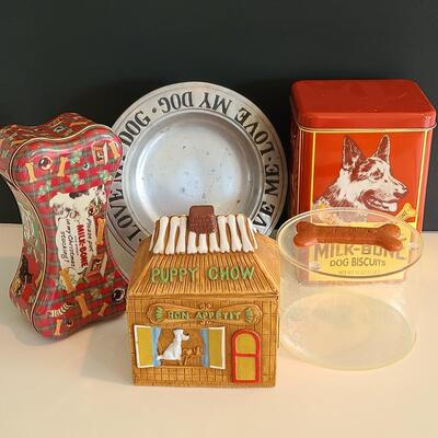 Lot 129: Vintage Puppy Chow Dog Treat Pottery Canister and More 