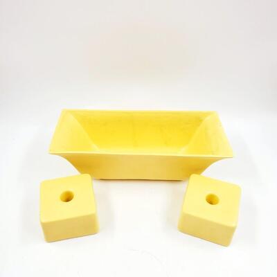 VINTAGE ROYAL HAEGER YELLOW PLANTER AND CANDLE HOLDER BUNDLE