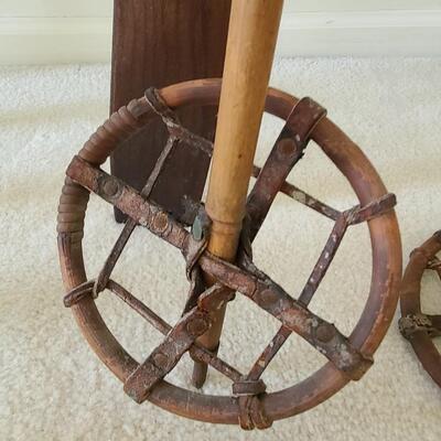 Lot 133: Antique/Vintage Tyro Wooden Downhill Skis with poles 