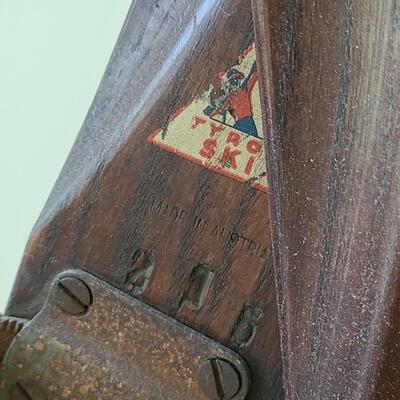 Lot 133: Antique/Vintage Tyro Wooden Downhill Skis with poles 