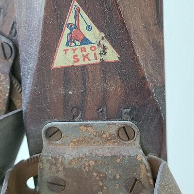 Lot 133: Antique/Vintage Tyro Wooden Downhill Skis with poles 
