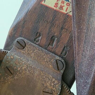 Lot 133: Antique/Vintage Tyro Wooden Downhill Skis with poles 
