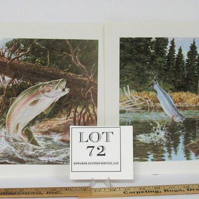 2 Wildlife Prints, USA, 1970s, Trout and Salmon
