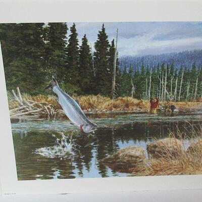 2 Wildlife Prints, USA, 1970s, Trout and Salmon