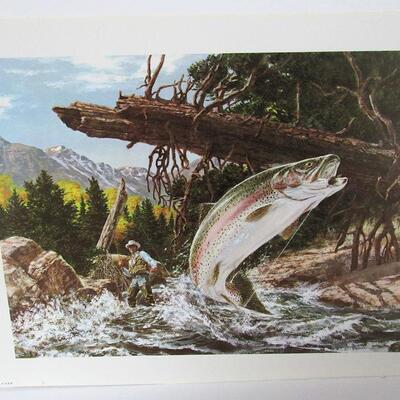 2 Wildlife Prints, USA, 1970s, Trout and Salmon