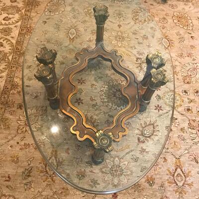 Lot #7 -- Oval Glass Top Coffee Table w/Ionic column feet