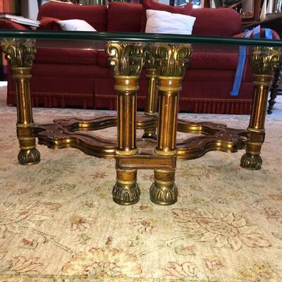 Lot #7 -- Oval Glass Top Coffee Table w/Ionic column feet