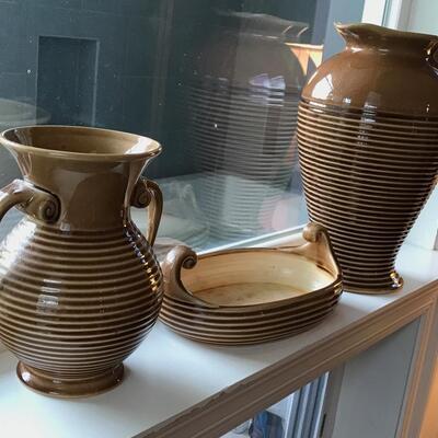 Lot #8 -- 3 piece Gold Ringed ceramic set