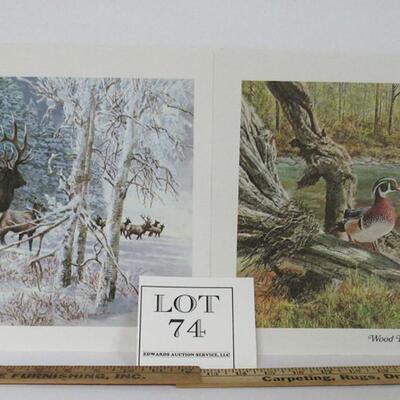 2 Vintage 1970s Wildlife Prints, USA, Elk and Wood Ducks