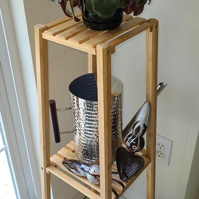 Lot 142: Plant Stand, Live Plants, Watering Can & Tools 