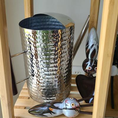 Lot 142: Plant Stand, Live Plants, Watering Can & Tools 