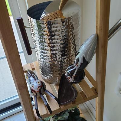 Lot 142: Plant Stand, Live Plants, Watering Can & Tools 