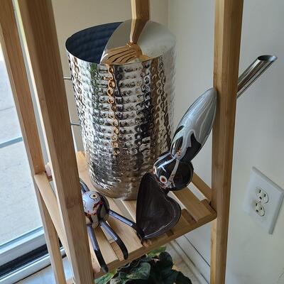 Lot 142: Plant Stand, Live Plants, Watering Can & Tools 