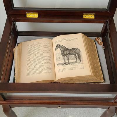 Lot 144: Vintage Bombay Curio Display Table & Antique Farm/Husbandry Book 