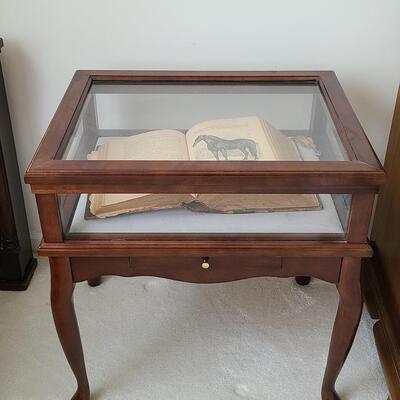 Lot 144: Vintage Bombay Curio Display Table & Antique Farm/Husbandry Book 