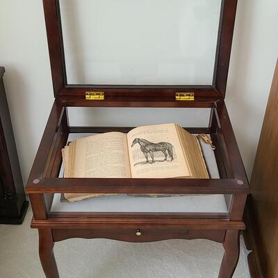 Lot 144: Vintage Bombay Curio Display Table & Antique Farm/Husbandry Book 