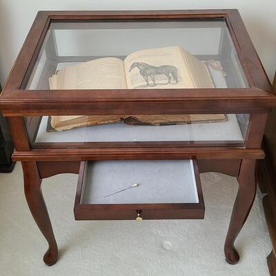 Lot 144: Vintage Bombay Curio Display Table & Antique Farm/Husbandry Book 