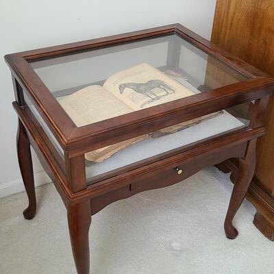 Lot 144: Vintage Bombay Curio Display Table & Antique Farm/Husbandry Book 