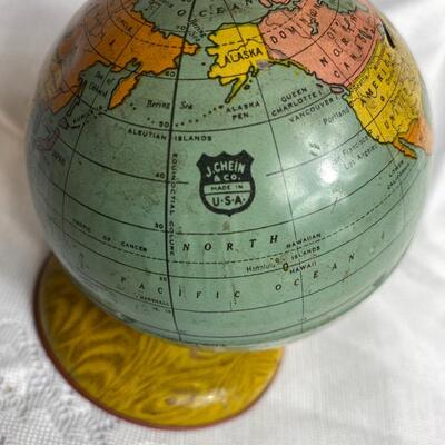 Vintage Tin Litho Globe Bank J. Chein & Co Made in USA Metal Toy 