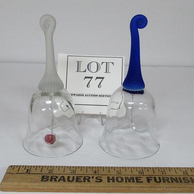 2 Vintage Romanian Glass Bells, Satin Handles