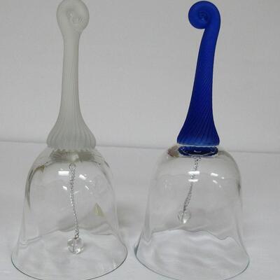 2 Vintage Romanian Glass Bells, Satin Handles