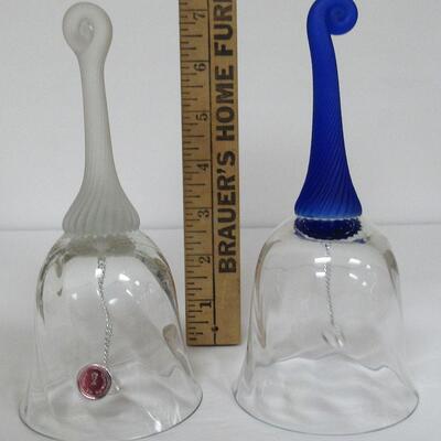2 Vintage Romanian Glass Bells, Satin Handles