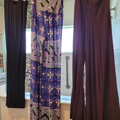Lot 460: (3) Wide Leg Pants Med/Large (Black, Colorful and Brown)