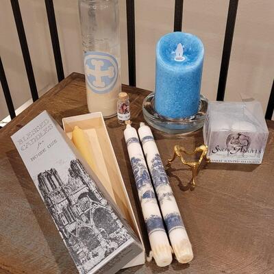Lot 482: Blue & White Candle Lot (Religious & Others)
