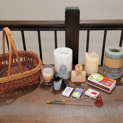 Lot 484: Basket with Candles, Snuffer and Matches