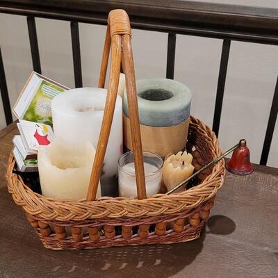 Lot 484: Basket with Candles, Snuffer and Matches