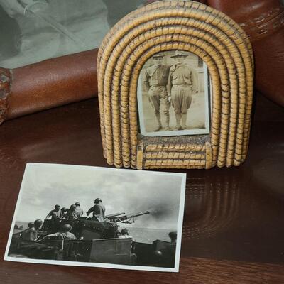 Lot 112: Antique Military Photos/Frames (B&W Tank, Uniforms etc)