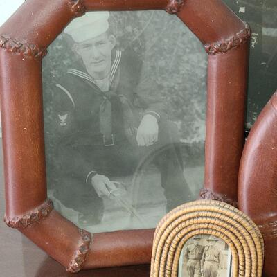 Lot 112: Antique Military Photos/Frames (B&W Tank, Uniforms etc)