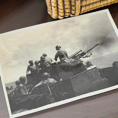 Lot 112: Antique Military Photos/Frames (B&W Tank, Uniforms etc)
