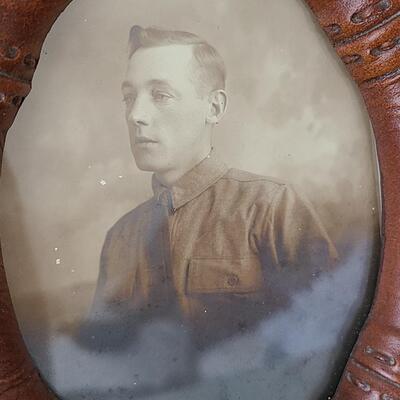 Lot 112: Antique Military Photos/Frames (B&W Tank, Uniforms etc)