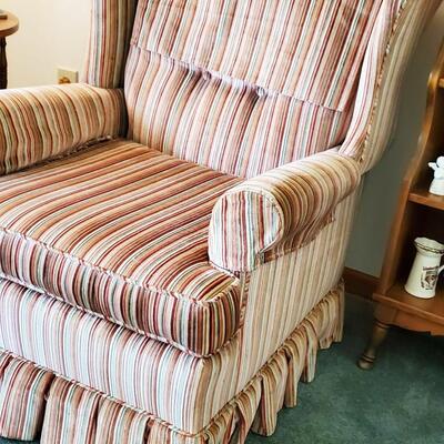 Vintage Stripe Velvet Tufted Chair with Skirt