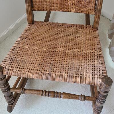 Lot 377U: Carved Back Caned Rocker and Throw 