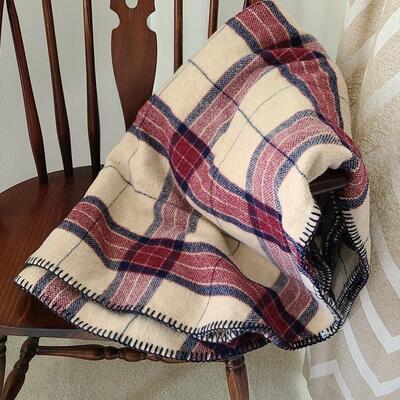 Lot U378: Plaid Wool Accent Throw & Windsor Style Accent Chair 