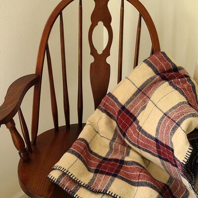 Lot U378: Plaid Wool Accent Throw & Windsor Style Accent Chair 