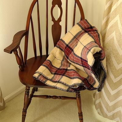 Lot U378: Plaid Wool Accent Throw & Windsor Style Accent Chair 