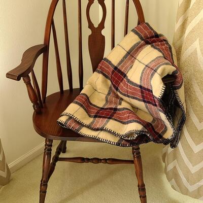 Lot U378: Plaid Wool Accent Throw & Windsor Style Accent Chair 