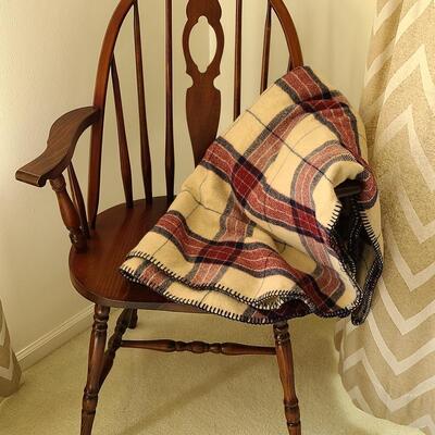 Lot U378: Plaid Wool Accent Throw & Windsor Style Accent Chair 