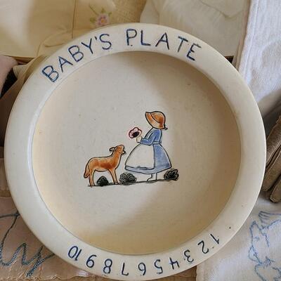 Lot 381U: Antique Baby Clothes & Pottery Baby Plate