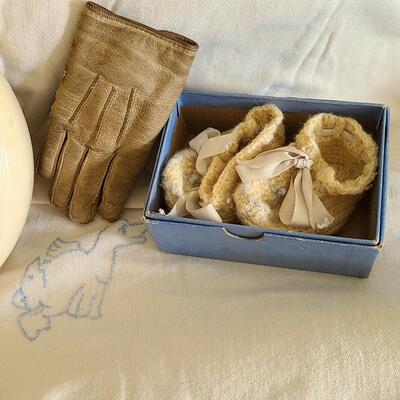Lot 381U: Antique Baby Clothes & Pottery Baby Plate