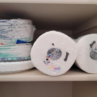 Lot 500: Disposable Plates, Plastic Plate Holders and New Paper towels 