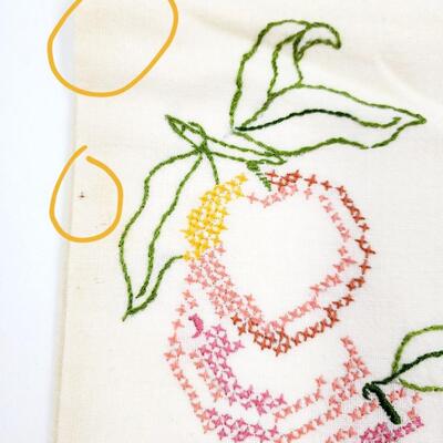 HAND CRAFTED CROSS-STITCHED DAYS OF THE WEEK FRUIT TEA TOWELS