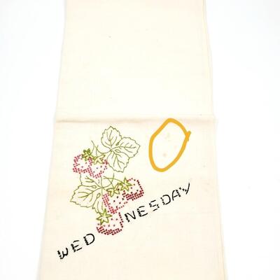 HAND CRAFTED CROSS-STITCHED DAYS OF THE WEEK FRUIT TEA TOWELS