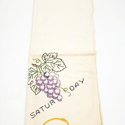 HAND CRAFTED CROSS-STITCHED DAYS OF THE WEEK FRUIT TEA TOWELS