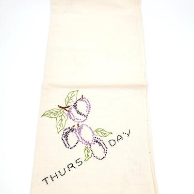 HAND CRAFTED CROSS-STITCHED DAYS OF THE WEEK FRUIT TEA TOWELS
